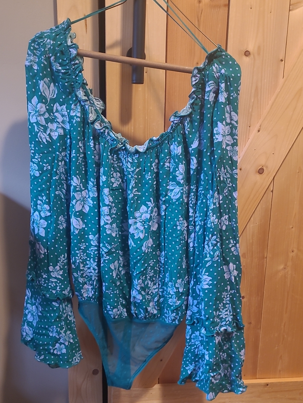 Free People Green Floral Off-Shoulder Bodysuit